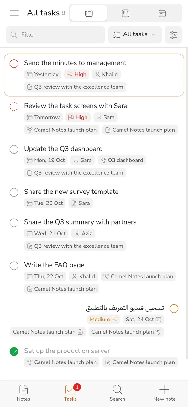 The task list on a phone